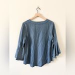 White House | Black Market Chambray V-Neck Blouse with Bell Sleeve in Blue Size 12 Photo 2