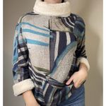 Trisha Tyler Faux Fur Tunic Top Cowl Neck Boho Geometric Pattern Size XS Blue Photo 1