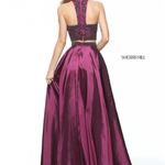 Sherri Hill Plum Two-piece taffeta A-line gown with high neck beaded bod… Photo 1