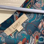 Loft Teal Blue Paisley Print Scoop Neck Flutter Short Sleeve Blouse Photo 1