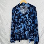 Jason Wu  Navy‎ Blue Floral Print Long Sleeve Tie Neck Blouse Womens Size Medium Photo 2
