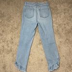 Paige  Hoxton Light Wash High Rise Ruffled Straight Ankle Crop Stretch Jeans Photo 4