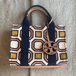 Tory Burch Navy and Tan Geometric Tote Photo 0