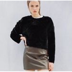 ZARA Women's Black Faux Fur Quilted Cropped Sweater Size S Plush Soft Pullover Photo 2