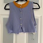 Free People  Sammi Cashmere Blue and Mustard  Sweater Vest Photo 2