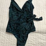Modcloth Bonita teal and black One Piece Swimsuit with Plunging V-Neck NWOT Photo 1