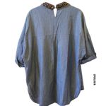 Abito Vintage Casual Denim Button Shirt Beaded Jacquard Collar Blue Small Photo 1
