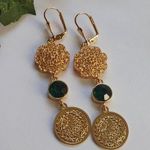 Gold Filled Coin with Emerald Green Crystal Drop Earrings Photo 0