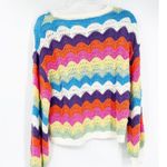 Sincerely Ours Over The Rainbow Multicolor Scalloped Knit Crewneck Sweater Blue Size M Photo 2