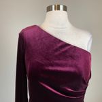 Alex Evenings  Velvet One Shoulder Long Sleeve Cocktail Dress Wine Red Size 16 Photo 6