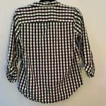 Anne Klein Navy Checkered 3/4 Length Sleeve Tie Front Button Down Shirt Top Photo 3