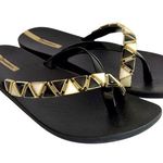 Ipanema Black & Gold Charm Imperial Sandals 6 Women's Flat Flip Flops Slides Photo 0