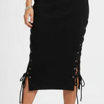 Alice + Olivia  Women's Black Knit Straight Side Tie Midi Skirt S Photo 0