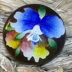 Floral Glass Art Piece with Vibrant Colors Blue Photo 1
