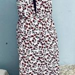 H&M Floral Dress SzS Red White High Waist Vacation Maxi Dress Side Slit Ditsy Photo 4