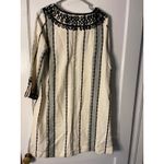 Soft Surroundings Cream Black Embroidered Striped V Neck Tunic Dress Size S Photo 3