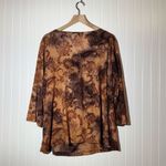 Cato Woman 22/24W Boho Paisley Blouse Brown Lace Burnout Cowl Neck Sequins Y2K Size undefined Photo 3