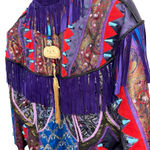 Vintage Judith Roberts Mexico Patchwork Fringe Jacket Beaded Western L/XL Purple Photo 4