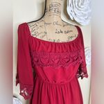 Umgee  Red Crocheted Lace Bell Sleeve Flowy Dress Size Medium Photo 8