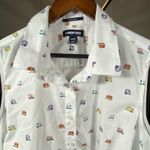 Lands' End Women 22 Plus Top Sleeveless Collared White Happy Camper Print RV Fun Photo 1