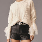 Anthropologie Tulle-Sleeve Pullover Knit Sweater Cream Medium Photo 0