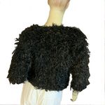 VINTAGE 1990'S GANTOS BLACK & GOLD EYELASH FRINGE CROPPED 3/4 SLEEVE SWEATER (S) Photo 5