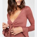 Free People  Intimately Say When Mauve & Gold Metallic Cut Out Front Blouse S Photo 1