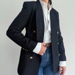 Vintage Wool Jacket Womens 8P Double Breasted Blazer Quiet Luxury Equestrian Black Photo 2