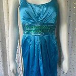 Josh & Jazz NWT Turquoise Beaded Satin Halter Mini Cocktail Dress Pockets 9/10 Size undefined Photo 1