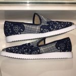 Karl Lagerfeld Paris Women’s Carly Plaid Fabric Floral Embroidered Slip-On Shoes Photo 2