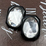 80s Clear Lucite Statement Stud Earrings | Black & Crystal Geometric Photo 0