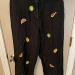 Lillian Jones Y2K linen ankle pants with assorted trendy fruit appliqués. Size 6 Photo 0