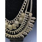 Vintage Women's Silvertone Bib Chain 3 layers Coin & Fringed Necklace SKU 5276 Silver Photo 1