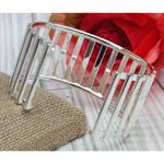 Cute Silver Tone Wide Bar Bangle Cuff Bracelet One Size Form to Fit Photo 3