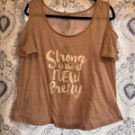 Charlie Paige  Pale Pink Strong‎ Is The New Pretty Cold Shoulder Tee Size L/XL Photo 0