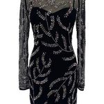 AQUA Floral Sequin Mesh Overlay Long Sleeve Mini Dress Size 2 Black Photo 0