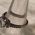 Two Heart Shaped Clear and Blue Stones Silver Tone Bands Size 7 3/4 Photo 4