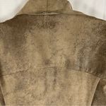 ZARA Women’s Faux Leather Suede Jacket Asymmetrical Cowl Neck Raw Hem Tan M Photo 9