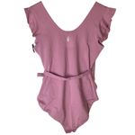 Free People NWT  Streamline Ruffle Sleeveless Wrap Bodysuit in Berry Pink Size XL Photo 3