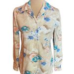 Vintage 70s floral polyester disco shirt Tan Size M Photo 0