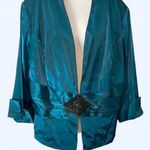 Dress Barn blue green satin textured blazer w black beaded belt 22W NWT Photo 1