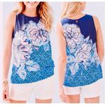 Lilly Pulitzer Iona Top Mr Peacock Blue Plant One on Me Sleeveless Fitted MEDIUM Photo 1