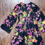 vintage • 70s maxi dress Japanese kimono black floral cherry blossom bell sleeve Photo 8