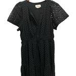 Anthropologie  Black Eyelet Smocked Waist Tiered Ruffle V Neck Dress XL Photo 0