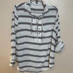 Beach Lunch Lounge Womens Gia Nautical Stripe Lace Up Top White Blue Size Medium Photo 0