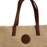 Banana Boat Woven Tote With Brown Straps & Logo Beach Travel Boho Cottage Core White Photo 2