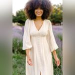 NEW Morning Lavender Valerie Buttoned Midi Dress Cream Women 1X Boho Cottage Photo 1