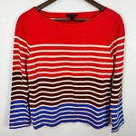 J.Crew Womens Small Red Multicolor Striped 100% Cotton Long Sleeve Top Preppy Photo 0