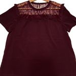 French Connection Maroon Lace Yoke Ruffle Trim Short Sleeve Top Size Medium Photo 5