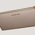 Michael Kors  Pebbled Leather Zip Clutch Makeup Travel XL Wristlet Pale Pink Fair Photo 2